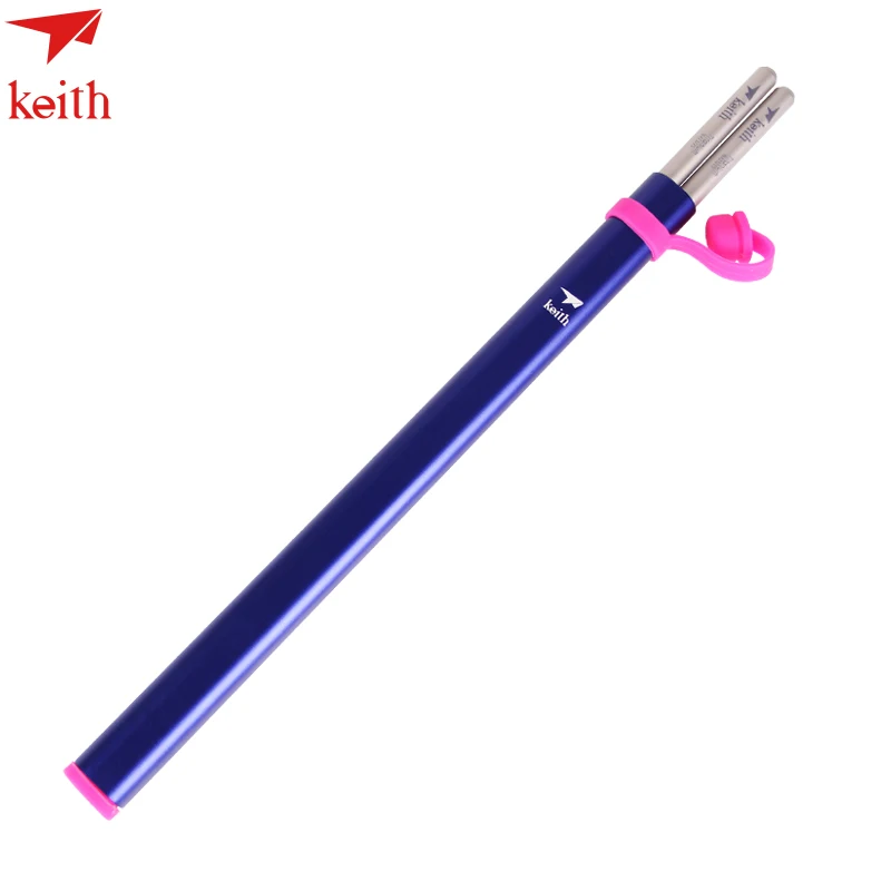 Keith Ultra-light Colorful Titanium Round Chopsticks Portable Chopsticks With Aluminum Box Outdoor tabletware Ti5620