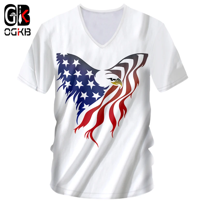 

OGKB V Neck Mens T Shirts Cool Print Tshirt American Flag Eagle 3D T-shirt Homme Summer Tops Tees Jerseys 7XL Unisex Harajuku