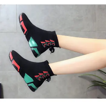

Brand Socks Boots Women Fashion Designer Shoes Woman 2020 Mid-Calf Boots Elastic Slim Female Lady Casual Shoes