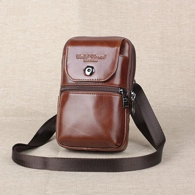 Натуральная кожа, маленькая сумка на плечо, поясная сумка, Мужские поясные сумки, сумка для телефона, дорожная мужская сумка-мессенджер, кошелек для монет, кошельки, сумки - Цвет: two zipper brown