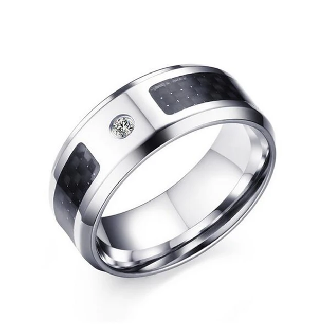Male Fashion Aaa Cubic Zirconia Ring Men Wedding Band Black Male Fashion Aaa Cubic Zirconia Ring Men Wedding Band Black Carbon Fiber 316l Stainless Steel