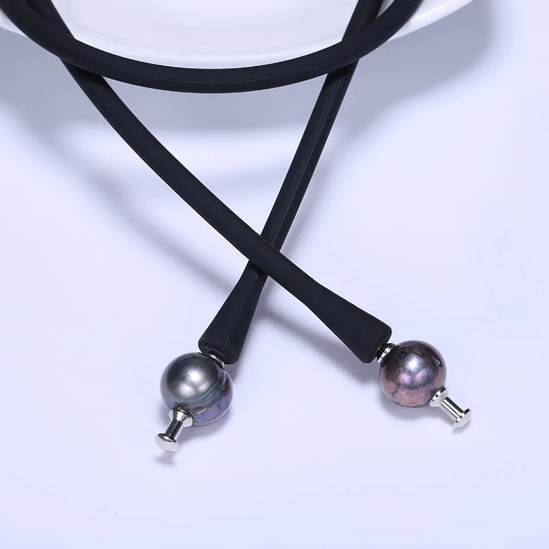 DAIMI черный силиконовый голограмма ожерелье браслет набор 11 мм черный набор пресноводных жемчужин водонепроницаемые украшения наборы Повседневный/спортивный