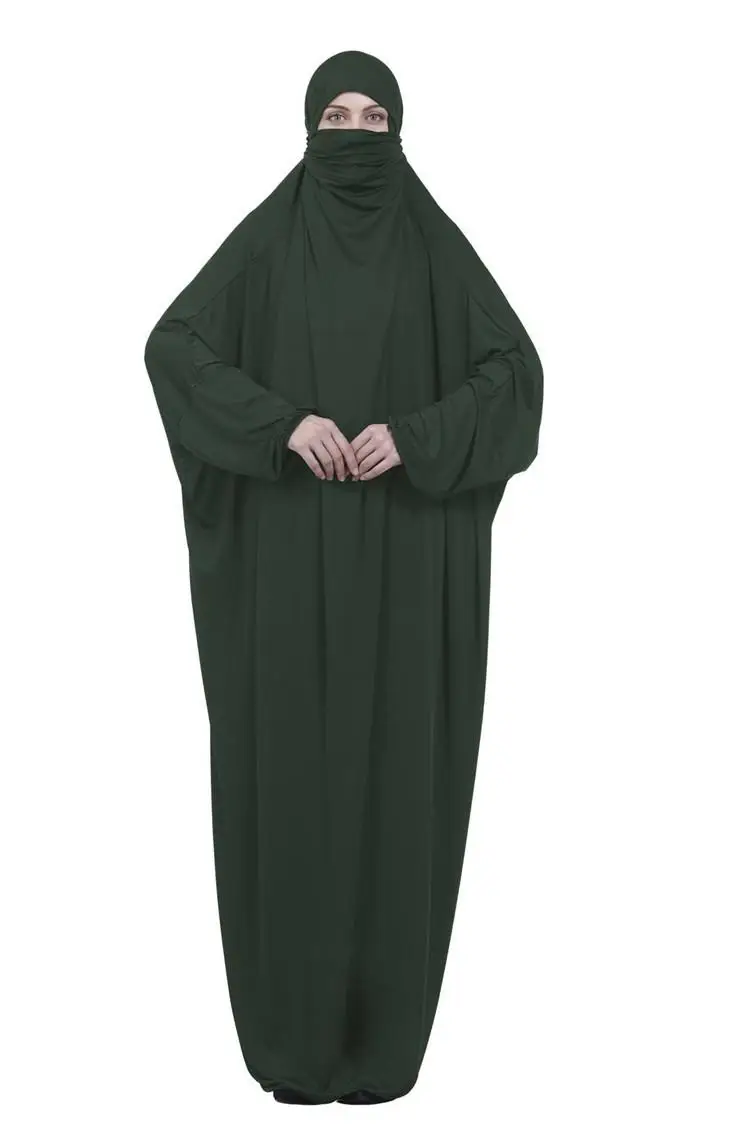 Muslim Women Maxi Prayer Abaya Full Cover Dress Robe Kaftan Arab Hooded Islamic Burqa Khimar Veil Niqab Loose Jilbab Middle East - Цвет: Зеленый