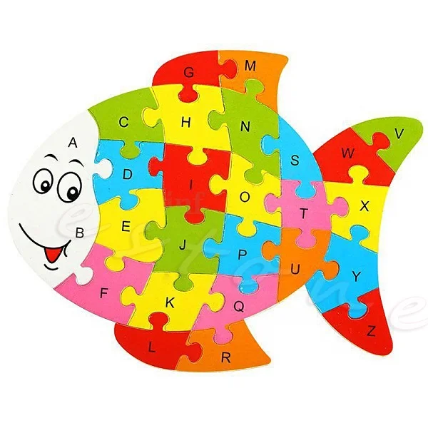 Fish Новые Обучающие Смешные Деревянные Животные Детская игрушка алфавит головоломки подарок - Цвет: Fish