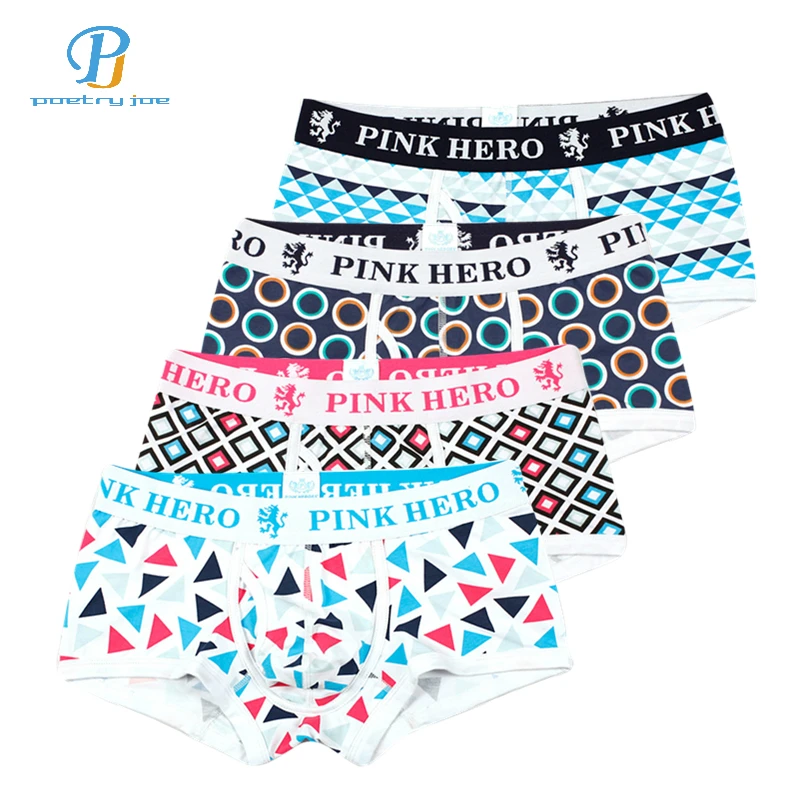 Pink Heroes 4pcslot Men Underwear Boxers Fashion Sexy Cotton Men Boxer U Bag Brand Printing Cotton Underwear Mens Boxer Shorts