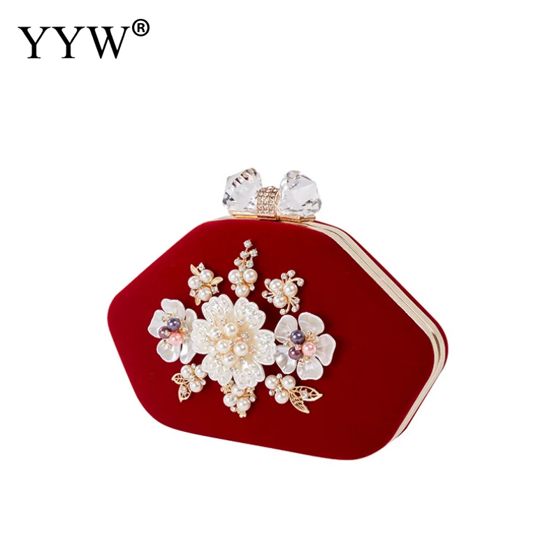 YYW красный роскошный клатч для женщин Sac основной Femme вечерние сумки Элегантный Свадебная вечеринка жемчужный цветок невесты сумочка мини