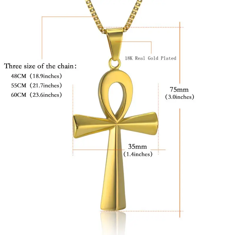 Египетский Анкх крест кулон ожерелье для женщин/мужчин ключ жизни Золото Цвет Нержавеющая сталь египетские иероглифы ювелирные изделия