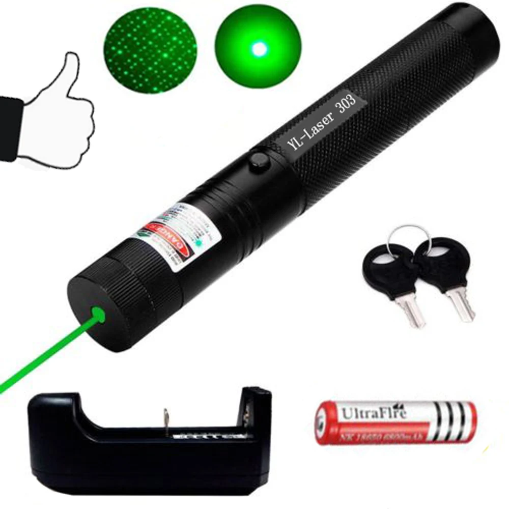

303 Green Laser High Power Laser Pointer 532nm Pointer Pen Adjustable Burning Green Lazer Match With Rechargeable 18650 Battery