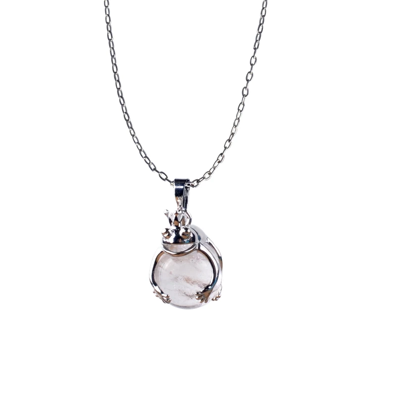 Модное ожерелье с кулоном из натурального камня красивые ювелирные изделия лазурит лягушка шар круглый для женщин и мужчин из бисера - Окраска металла: Crystal