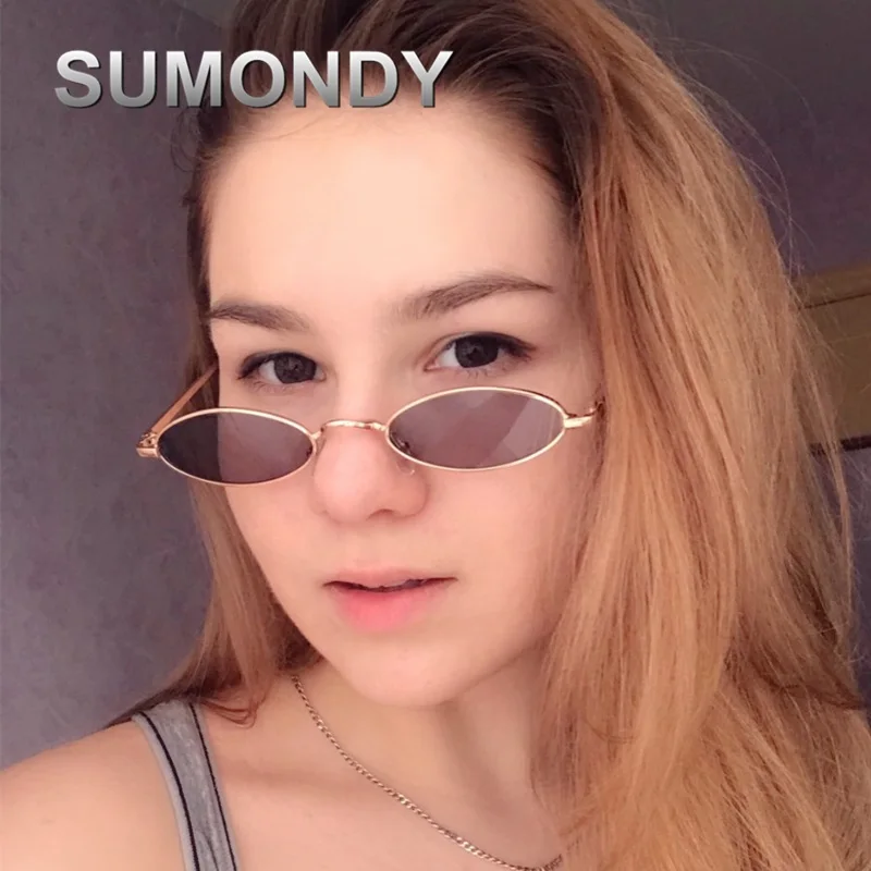 

SUMONDY Vintage Small Oval Sunglasses Women Men Fashion Brand Metal Frame Clear Pink Lens UV400 Shades Sun Glasses Eyewear SU09