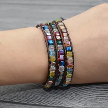 Многослойные ручной работы кожа тканые натуральный камень кристалл 7 Чакра Браслет Женская богемный стиль браслет beach resort