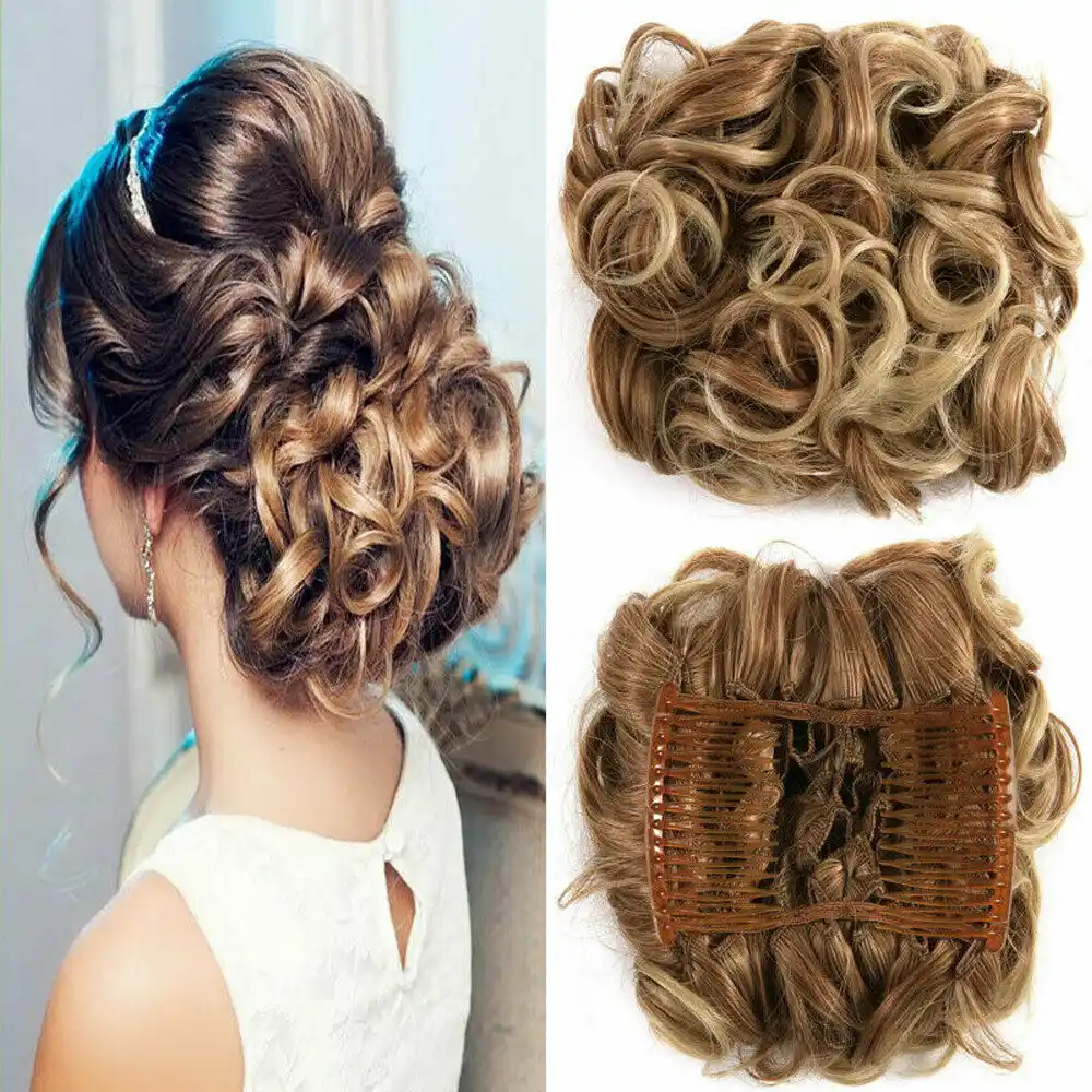 Large Comb Clip In Curly Hair Piece Chignon Updo Wedding Hairpiece