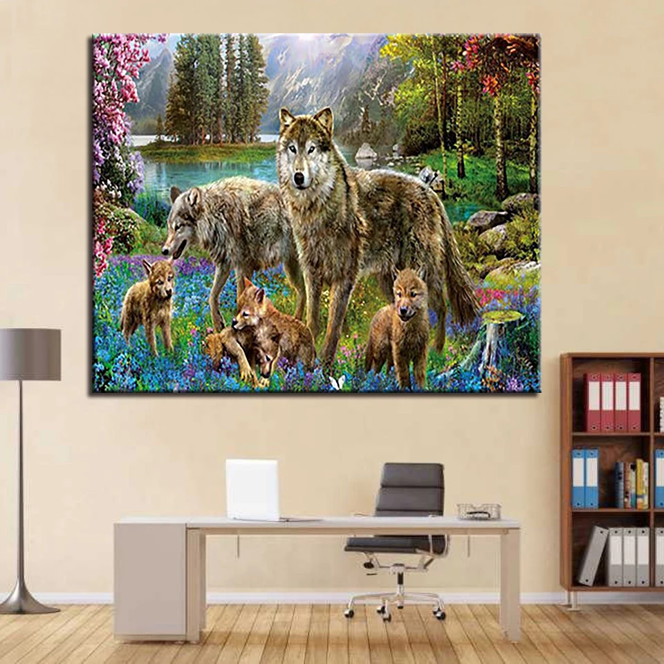 

Moon Wolf Howl DIY Painting By Numbers Kits Coloring Ice Fire Wolves Oil Pictures Hand Paint Animals Canvas Home Decor Wall Art