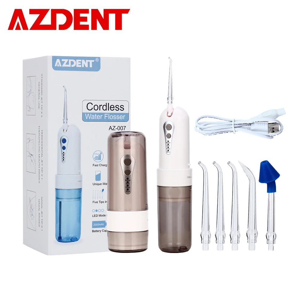 Tanie 4 tryb AZ 007 przenośny krotnie wody nić dentystyczna Oral Jet irygator Floss USB akumulator wykałaczka nos czyste 200ml 5 Jet Tip