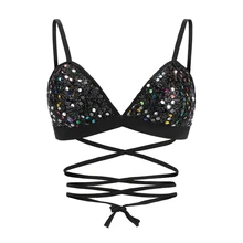 Женский расшитый блестками короткий топ Блестящий бак модная укороченная майка с v-образным вырезом