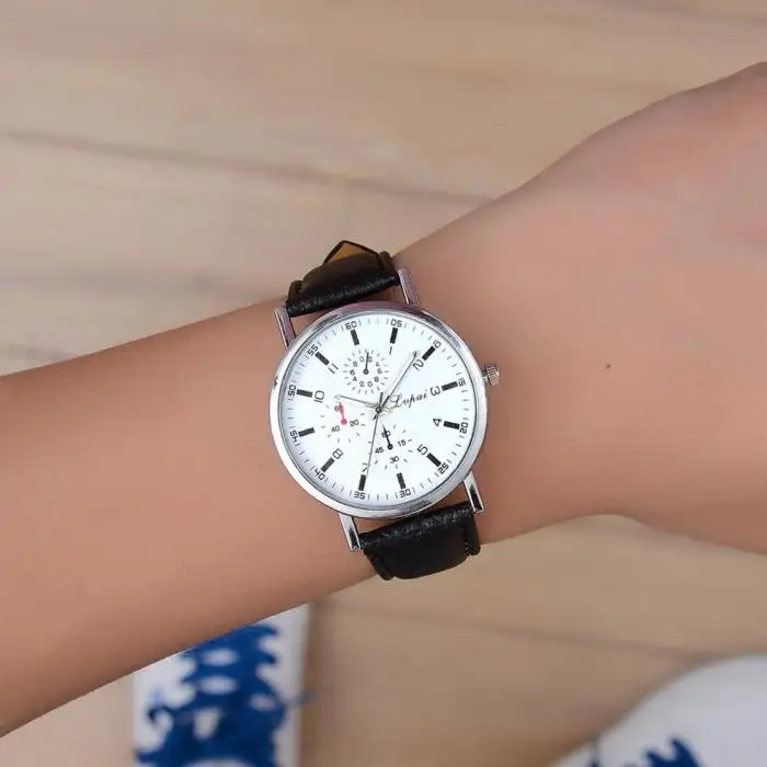 Женские Мужские кварцевые наручные часы Простой стиль дизайн с ремешком из искусственной кожи повседневные часы LL@ 17