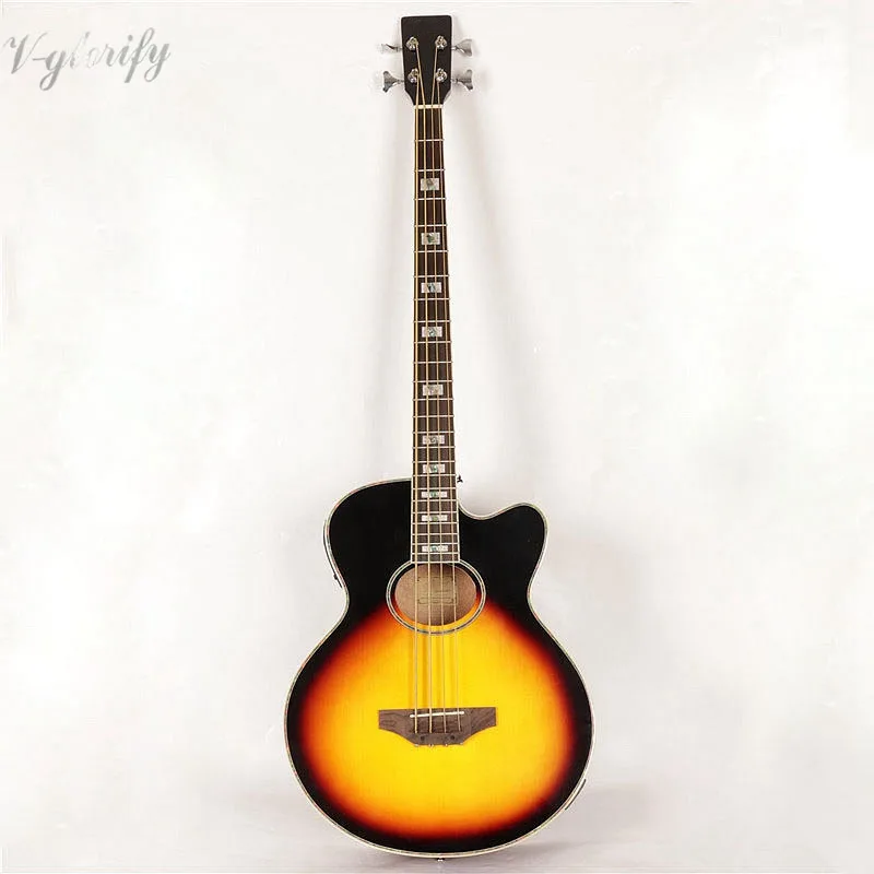 

natural color 4 string acoustic bass guitar with eq