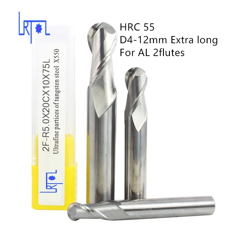 hrc55 D4 6 8 10 12*100 150mm 2Flutes extra long ball nose end mill