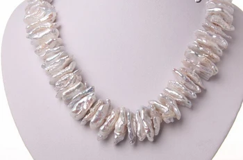 

AA 002083 stunning big baroque white biwa freshwater cultured pearl necklace