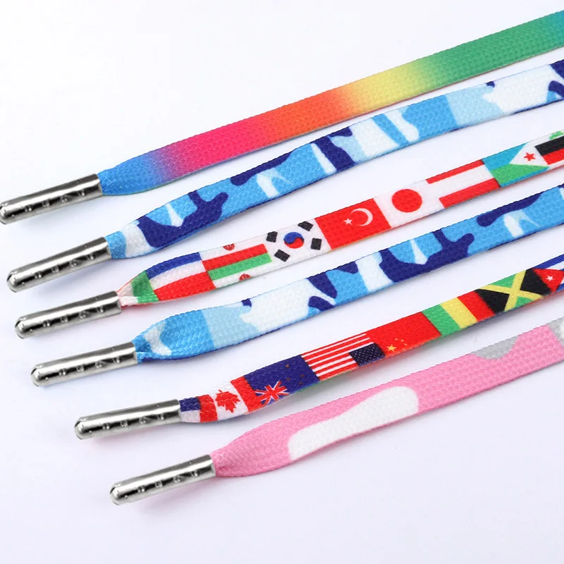 1 Pair Laces Printing Rainbow Flat Gradient Sports Canvas Shoes Colorful Laces Shoelaces Laces Up Sneakers High-grade Metal Head