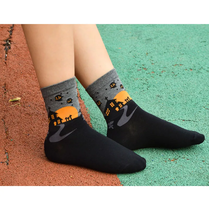 5 пар/партия подарок на Хэллоуин носки для Для женщин Для мужчин унисекс 3D мультфильм пару носков зима-осень Mid носки без пятки летучая мышь
