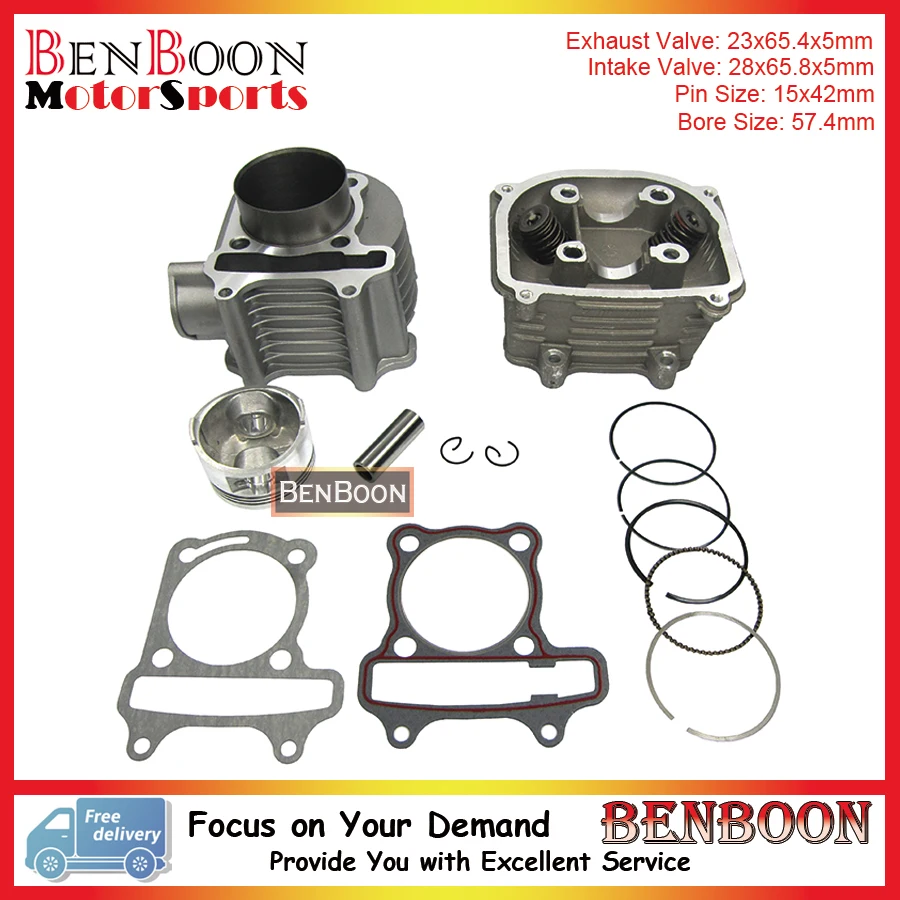 GY6 150cc 57.4mm Cylinder & Head Kit 157QMJ Engine Chinese Scooter