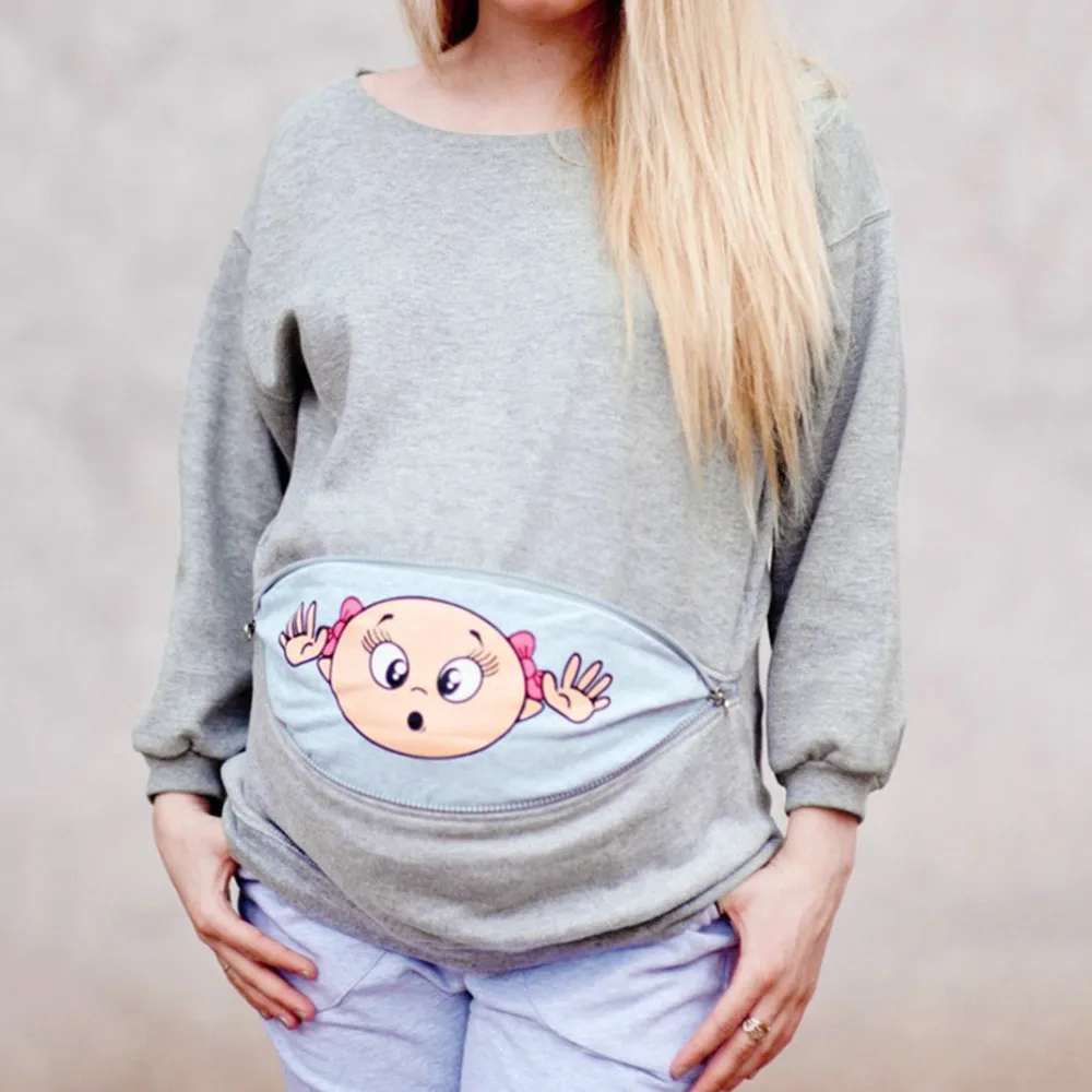 Large size cartoon pregnant women long sleeve loose section 5XL pregnant women shirt casual pocket zipper maternity clothes #YL Large size cartoon pregnant women long sleeve loose section 5XL pregnant women shirt casual pocket zipper maternity clothes #YL