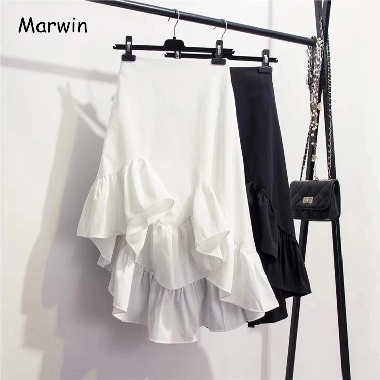 Женская Асимметричная юбка Marwin Однотонная в Корейском стиле с асимметричным
