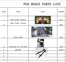 BRAKE CALIPER DRIVE SHAFT STEERING TIE ROD STEERING PIVOT FOR PGO BUGGY