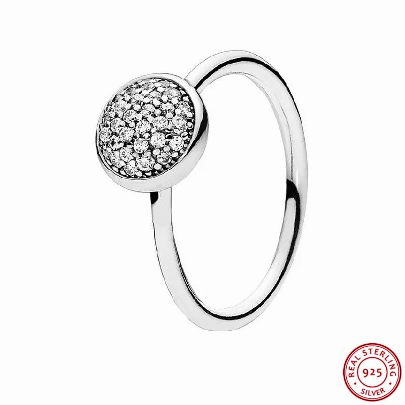 

Authentic 925 Sterling Silver Dazzling Droplet Stackable Rings for Women Jewelry Feature Central Dome Pave-set Clear CZ FLR098