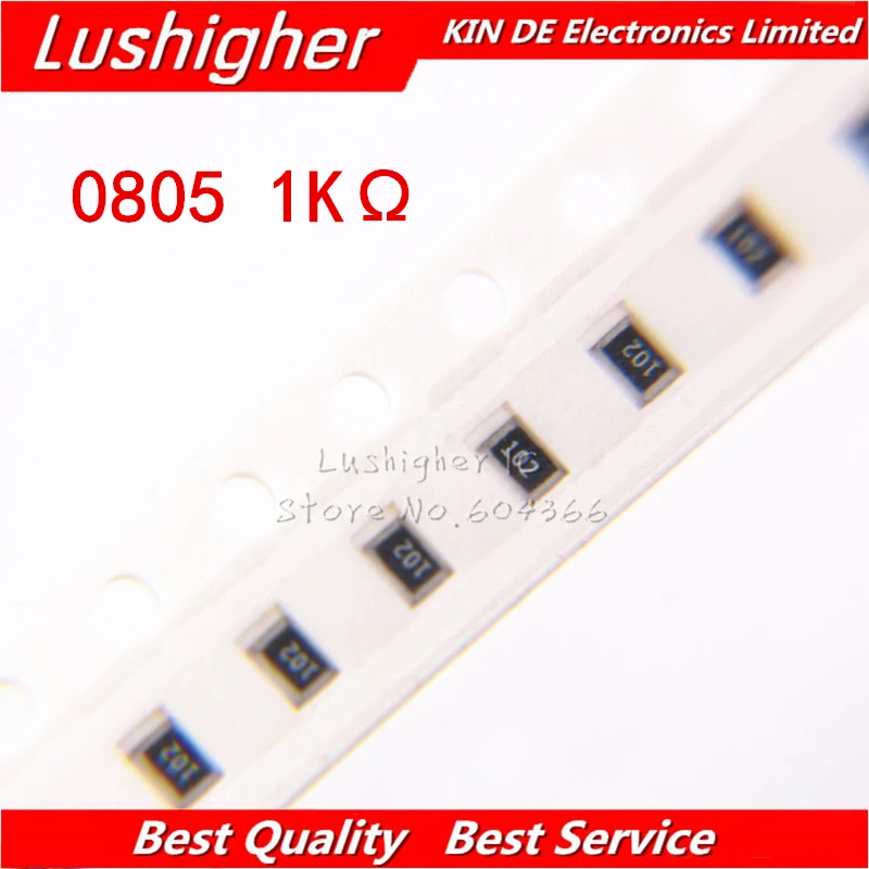 100 шт. 0805 SMD резистор 5% 1000ohm 102 1001 1K Ohm 1 кОм | Электронные компоненты и принадлежности
