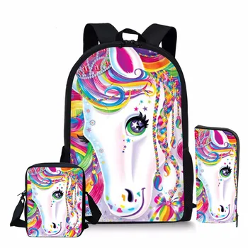 

3pcs/Set Rainbow Horse Colorful Unicorn School Bag Set for Teenage Girls Cute Primary Student Kids Schoolbags Children Bookbags