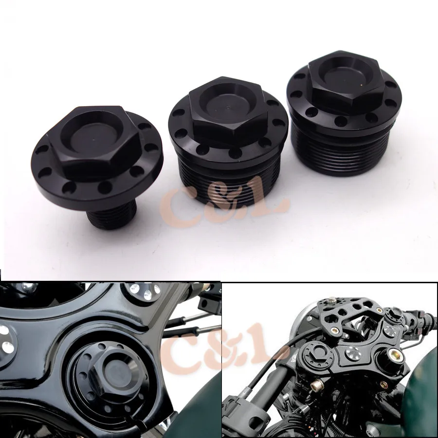 

Black CNC Aluminium Anodized Fork Tube Cap Bolt with Steering Stem Bolt For Harley FXR FXD Sportster 1200 883