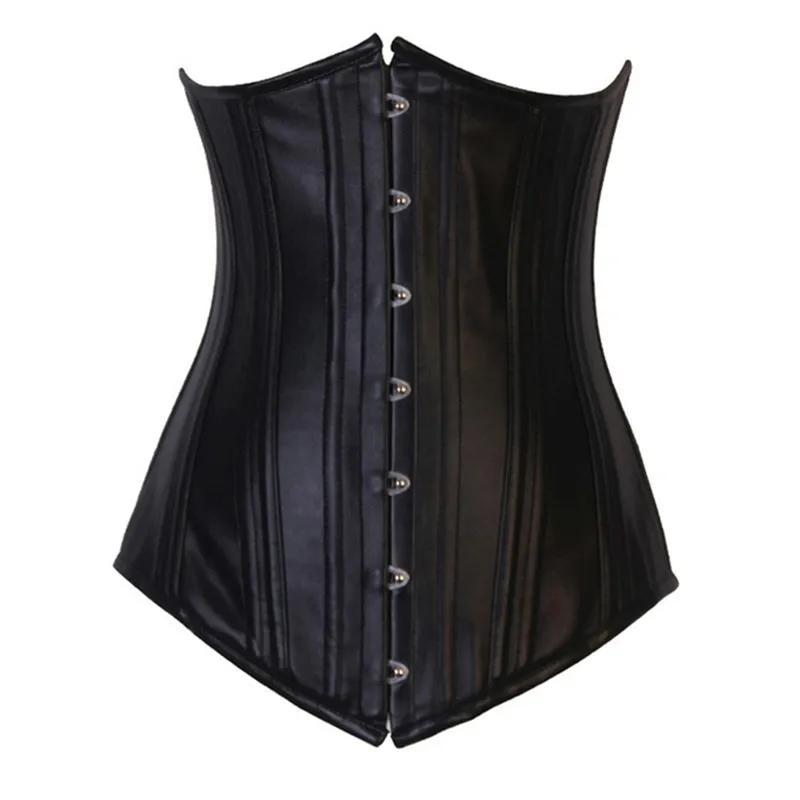 Steampunk Faux Leather Corsets Underbust Double Steel Bone Waist