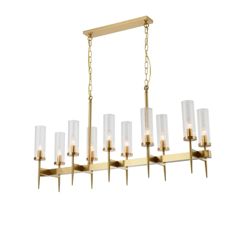 

Copper Light Dining Room Gold Chandelier Lighting Rectangular Simple Kitchen Hanging Lamp Study Bar Modern Art Retro Copper Lamp