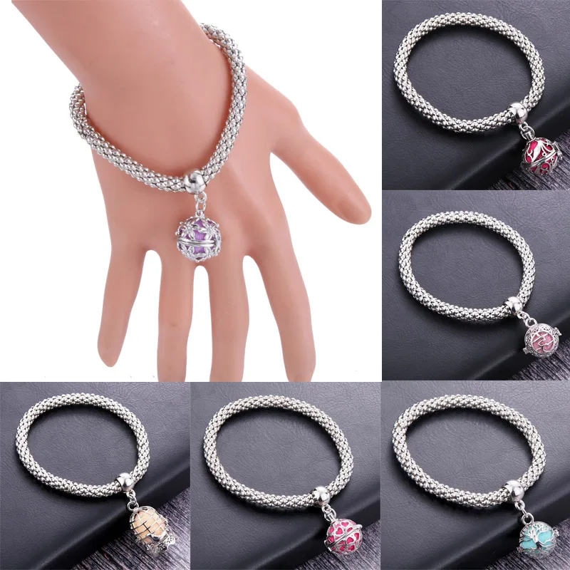 

Locket Bracelet Aromatherapy Essential Oil Diffusing Bracelets Bangles Silver Charm Bracelets Popcorn Chain Jewelry Women