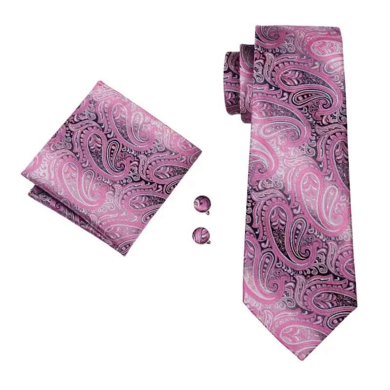 LS-1571, Barry.Wang, классический мужской галстук, шелк, розовый, Пейсли, галстук, Hanky, запонки, набор для мужчин, для свадьбы, вечеринки, бизнеса