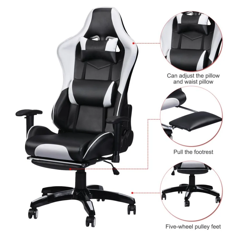

Racing Gaming Office Chair Computer Desk 360 Degree Chair Adjustable Seat & Armrests Height Backrest Recline Retractable Leg