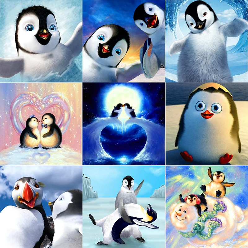 Full circular Diamond 5D DIY Square Painting Cartoon penguins Embroidery Cross Stitch Mosaic Home Decor Gif | Дом и сад