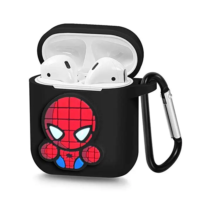 

3D Cartoon Bluetooth Wireless Earphone Case Protective Silicone Cover Skin with Carabiner for Apple Airpods Charging Case
