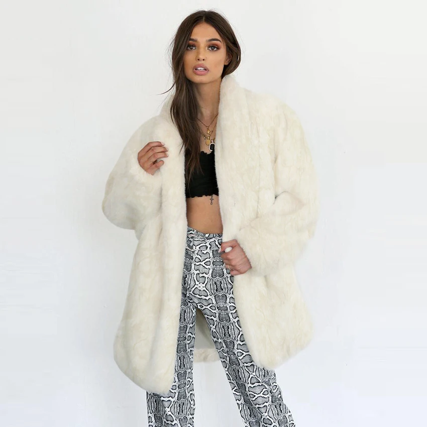 White fluffy long coat Clearance