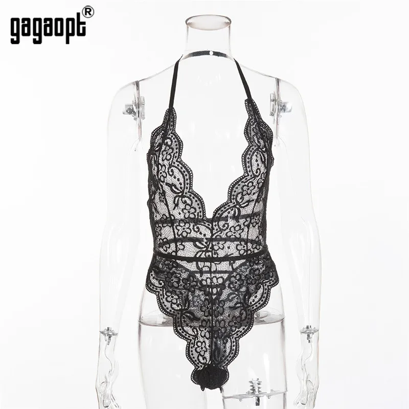 Gagaopt Lace Bodysuit Women Halter Floral Embroidery Bodysuit Backless Sexy Jumpsuit Overalls Sleepwear bodysuit top Bodysuits