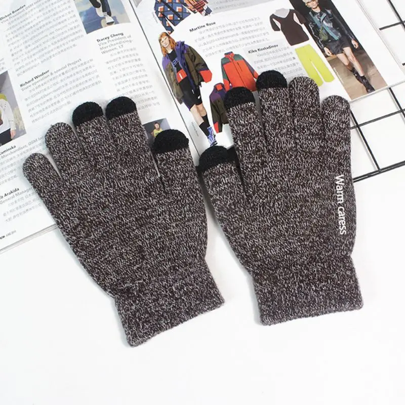 Женские, мужские, унисекс, утолщенные трикотажные перчатки в рубчик, термонескользящие сенсорные перчатки