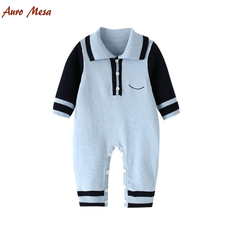 

2018 Spring Boys Knit Romper 100% Cotton Long Sleeve Blue Jumper Newborn Clothing Baby outfits