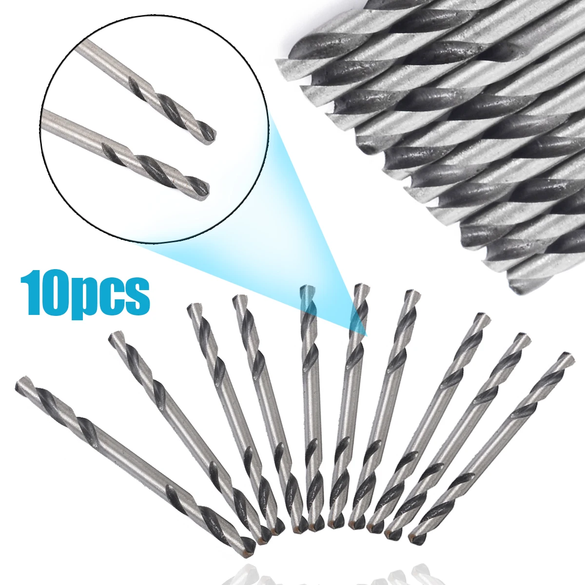 10pcs 3.2mm Dia. HSS Double Ended Spiral Drill Bits Twist Drill Tools Set For Aluminum Alloy Plastic Low Hardness Drilling Tool