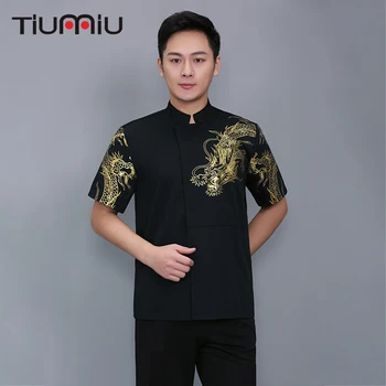 

2019 Chef Uniform Fashion Dragon Pattern Chef Jacket Kitchen Restaurant Bakery Food Service Barbershop Hotel Work Overalls