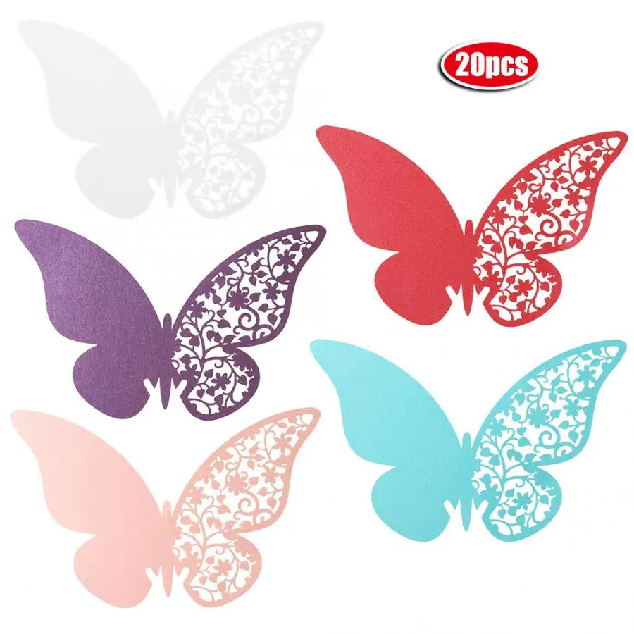 

Garlands Wedding Valentines Decoration Holiday DIY Decorations 20pcs Butterfly Shape Wedding Hollow Name Place Cards For Wine