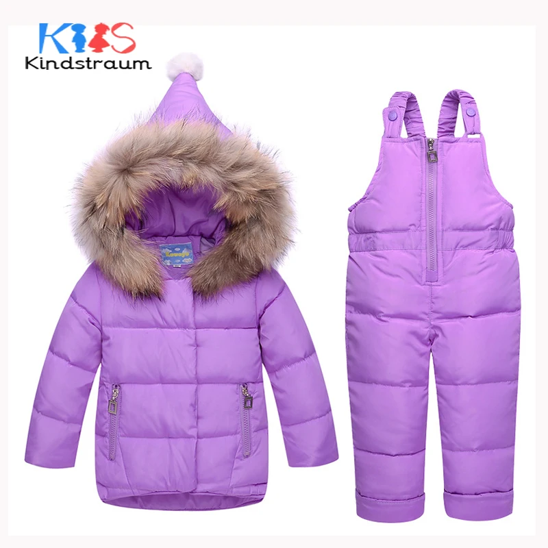 

Kindstraum 2017 New Baby Kids Winter Clothing Sets 2PCS Warm Jacket+Romper 100% Duck Down Children Solid Sonw Jumpsuits, MC864
