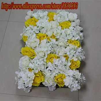 

10PCS/ lot Ivory and yellow High-grade Artificial silk rose and hydrangea flowers wall wedding background decoration TONGFENG