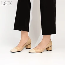 Plus Size 34-43 Genuine Leather Women Shoes Thick with High heels Pumps Spell Color Single Shoes Wedding Party Office and Career Plus Size 34-43 Genuine Leather Women Shoes Thick with High heels Pumps Spell Color Single Shoes Wedding Party Office and Career